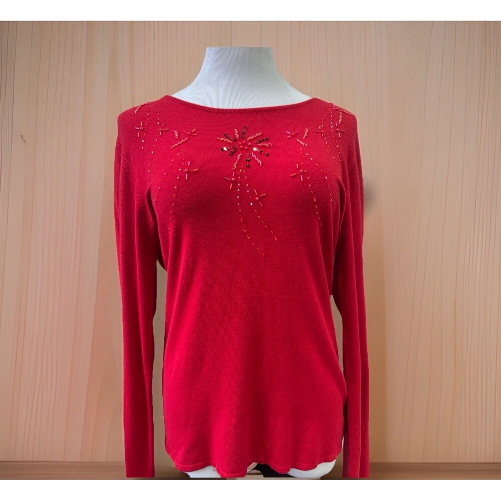 Vintage Bonnie and Bill Sweater Black Red Sequin Work Mock Neck Top Size Medium